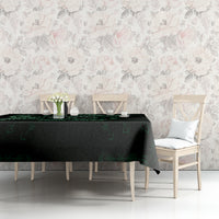 Long tablecloth, black with green Celtic rune design and motifs along the edge