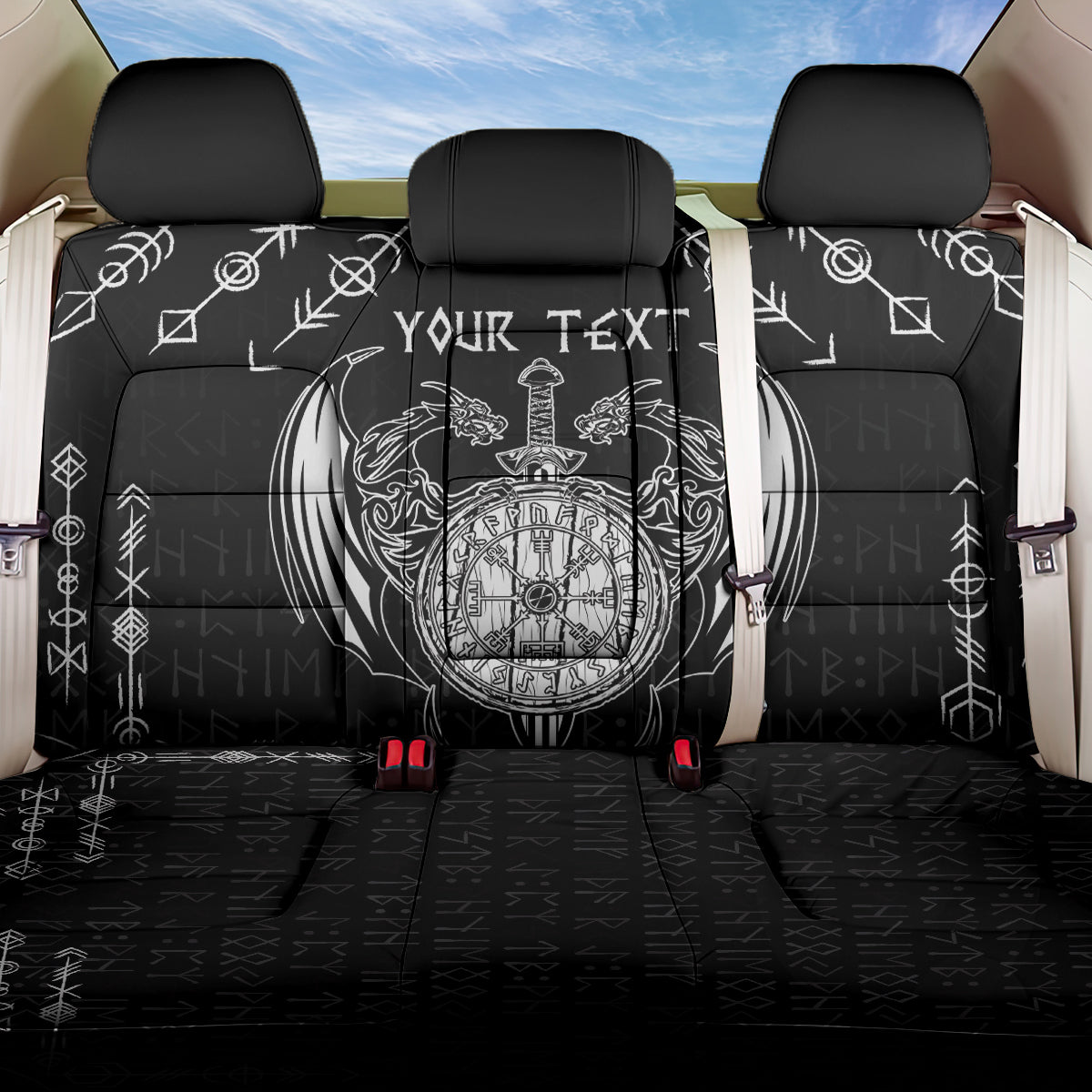 Personalized Viking Dragon Back Car Seat Cover with Sword Black Scandinavian Tattoo LT9 - Wonder Print Shop