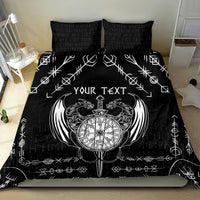 Black bedding set featuring white Viking compass emblem with dragon wings; two pillowcases.