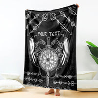 Black Viking blanket with compass wheel and sword, 'Your Text' printed with dragon wings.