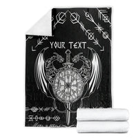 Black Viking dragon blanket, folded view, compass wheel and sword with 'Your Text'.