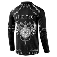 Black long-sleeve henley sweatshirt with back 'YOUR TEXT' and dragon compass emblem