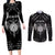 Personalized Viking Dragon Couples Matching Long Sleeve Bodycon Dress and Long Sleeve Button Shirt with Sword Black Scandinavian Tattoo LT9 - Wonder Print Shop