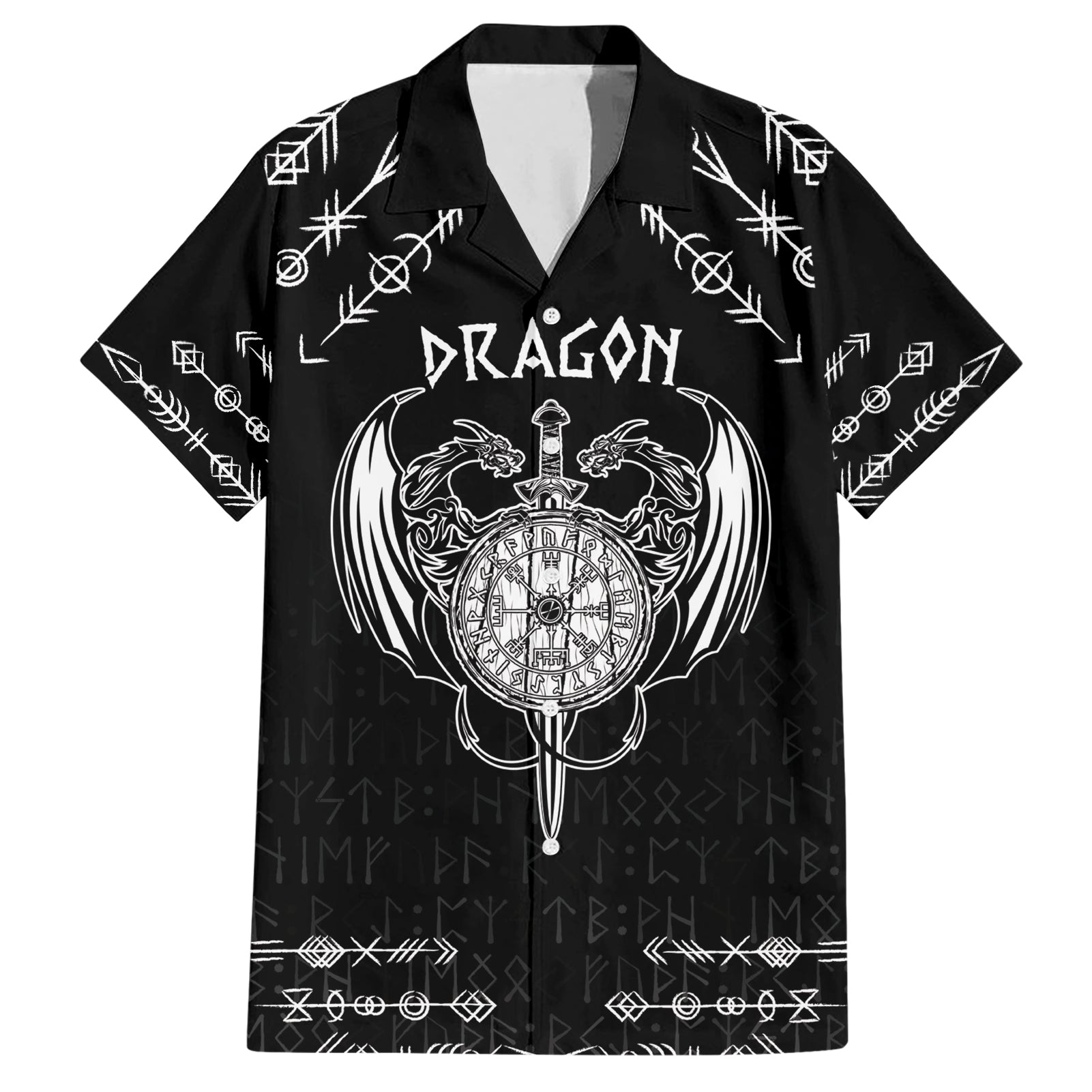 Personalized Viking Dragon Hawaiian Shirt with Sword Black Scandinavian Tattoo - Wonder Print Shop