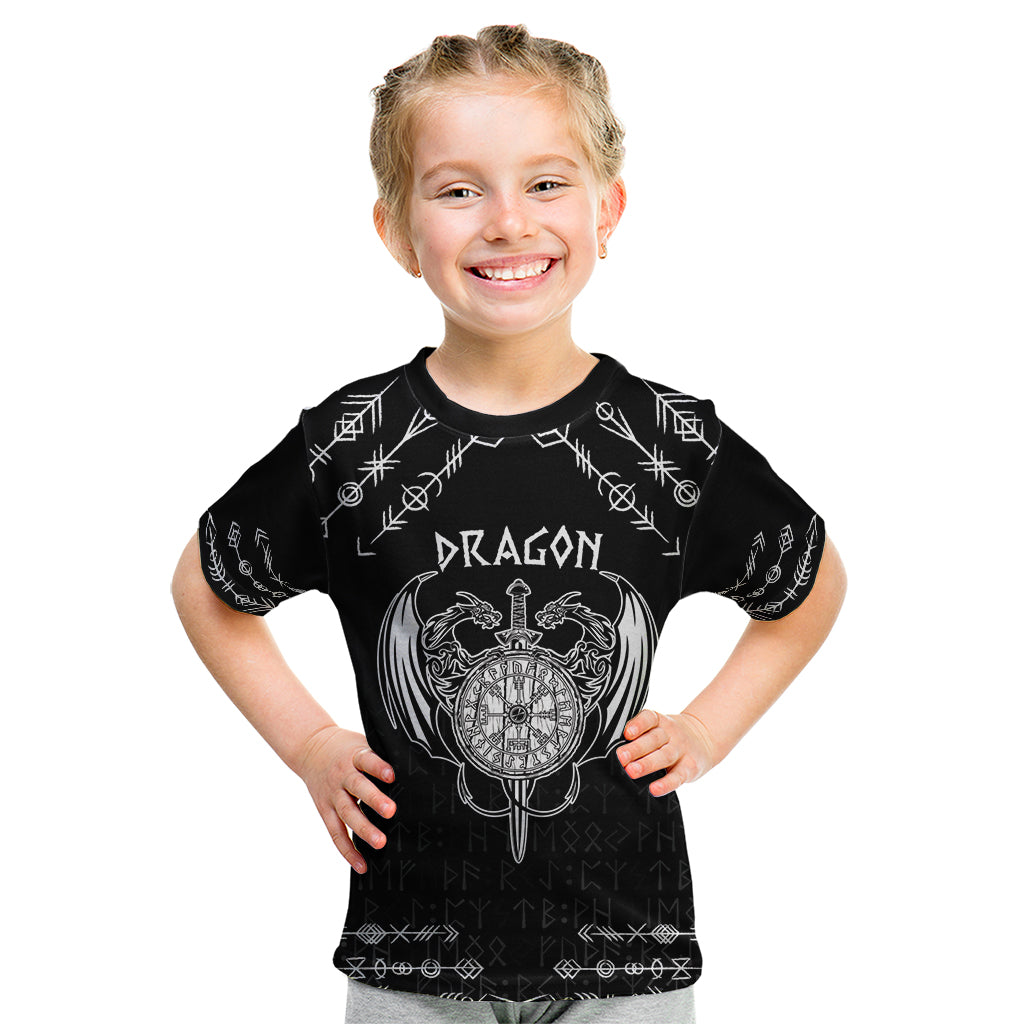 Personalized Viking Dragon Kid T Shirt with Sword Black Scandinavian Tattoo - Wonder Print Shop