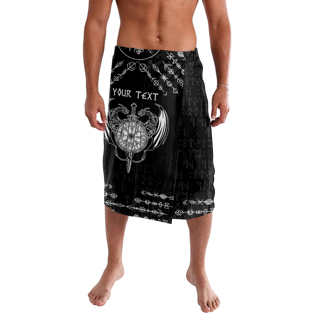 Personalized Viking Dragon Lavalava with Sword Black Scandinavian Tattoo - Wonder Print Shop