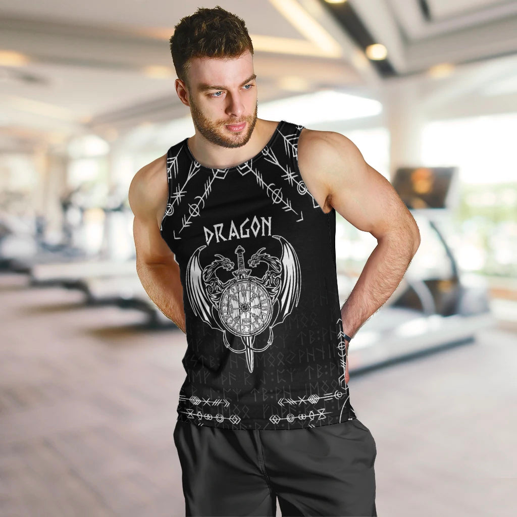 Personalized Viking Dragon Men Tank Top with Sword Black Scandinavian Tattoo - Wonder Print Shop