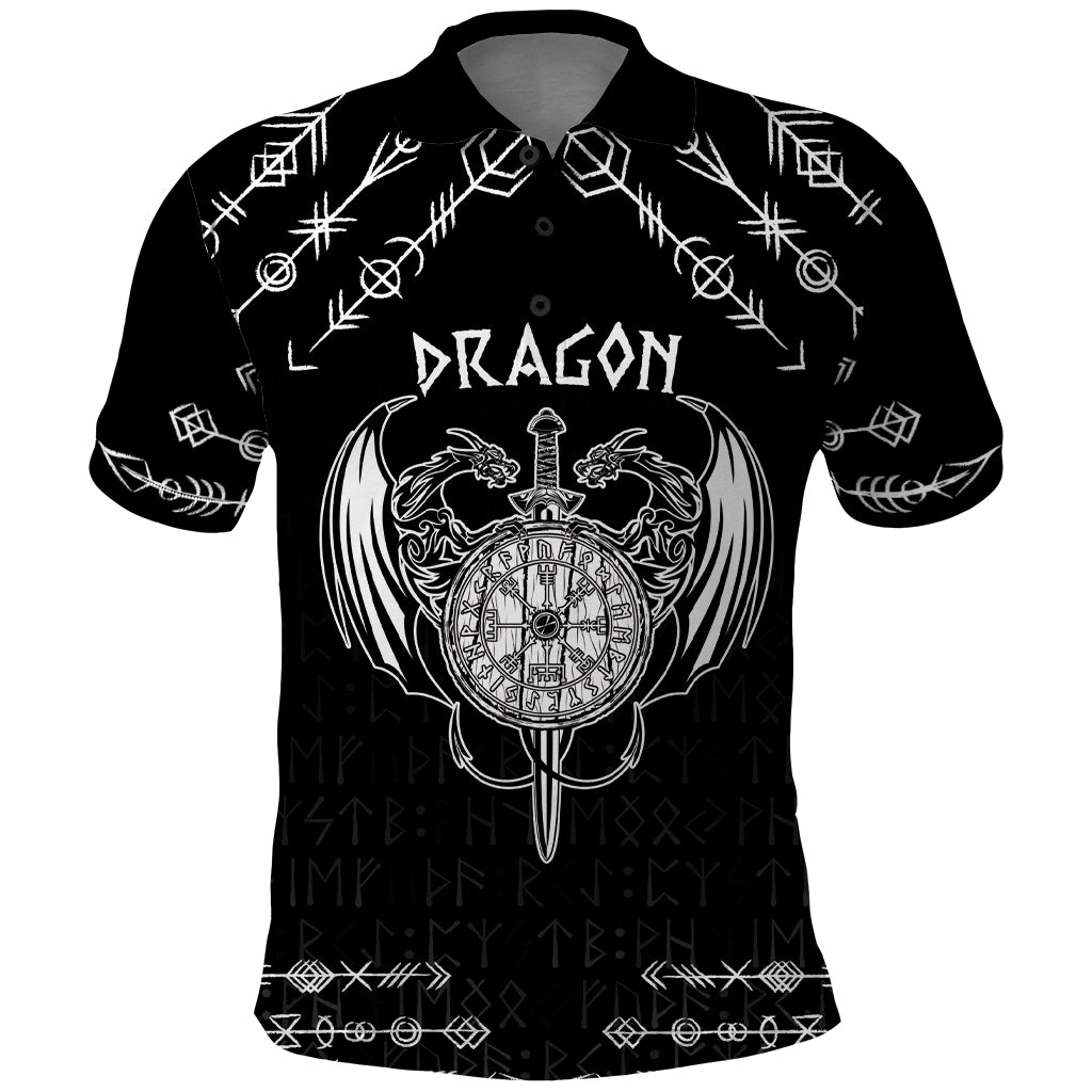 Personalized Viking Dragon Polo Shirt with Sword Black Scandinavian Tattoo - Wonder Print Shop