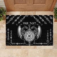 Black Viking dragon doormat with compass medallion, “Your Text,” and decorative rune lines