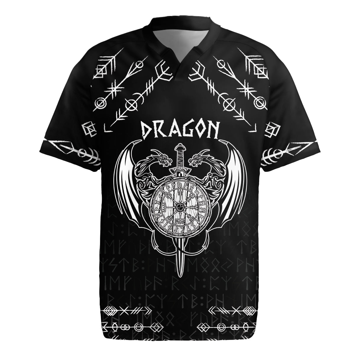 Personalized Viking Dragon Rugby Jersey with Sword Black Scandinavian Tattoo