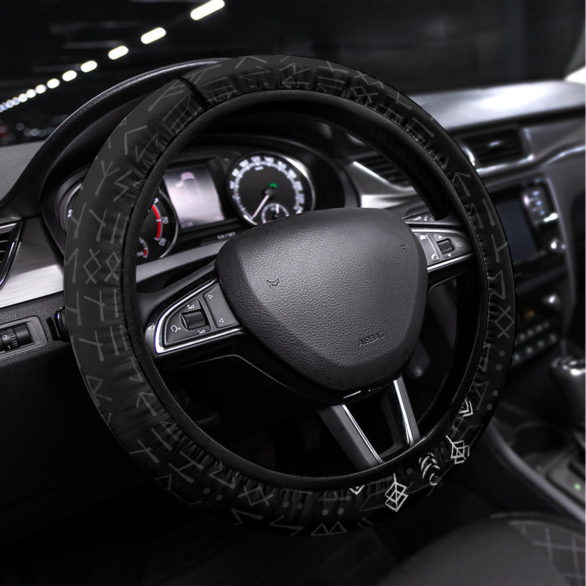 Viking Dragon Steering Wheel Cover with Sword Black Scandinavian Tattoo