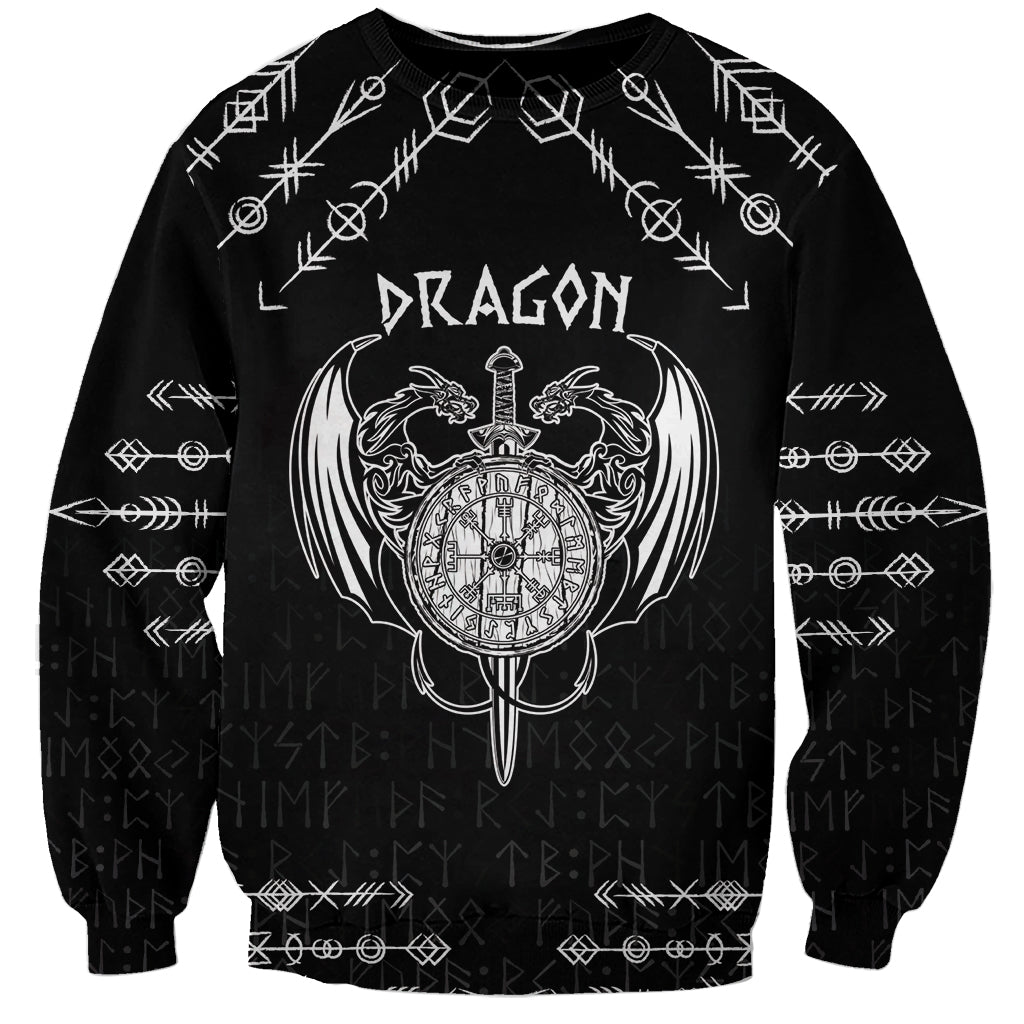 Personalized Viking Dragon Sweatshirt with Sword Black Scandinavian Tattoo