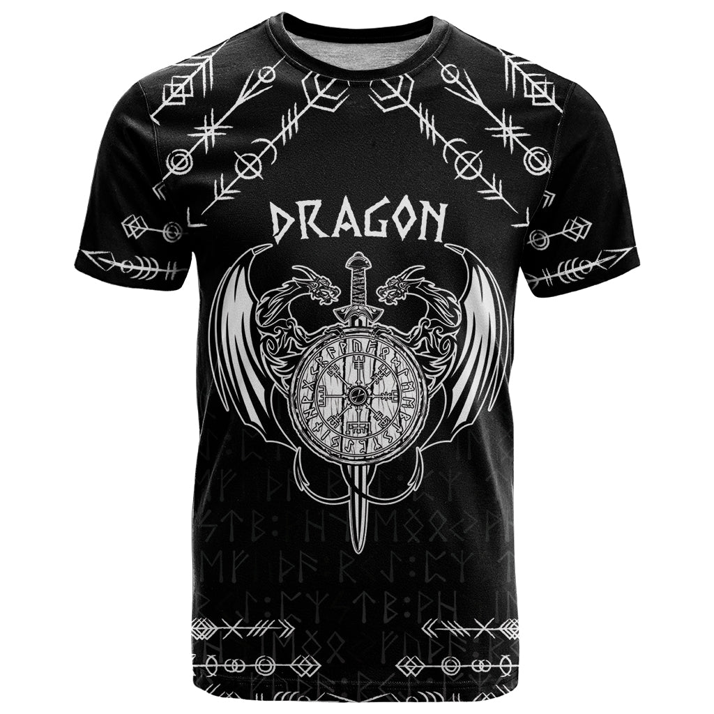 Personalized Viking Dragon T Shirt with Sword Black Scandinavian Tattoo