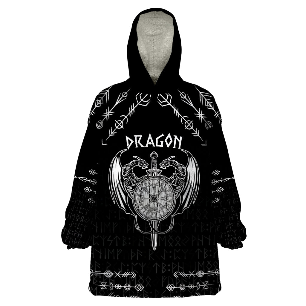 Personalized Viking Dragon Wearable Blanket Hoodie with Sword Black Scandinavian Tattoo - Wonder Print Shop