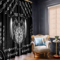 Black Viking dragon sword window curtain panel with white tattoo print and custom text