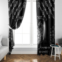 Black Viking tattoo window curtains with white dragon sword artwork on both panels