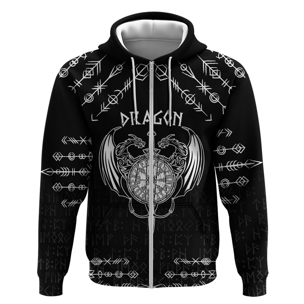 Personalized Viking Dragon Zip Hoodie with Sword Black Scandinavian Tattoo - Wonder Print Shop