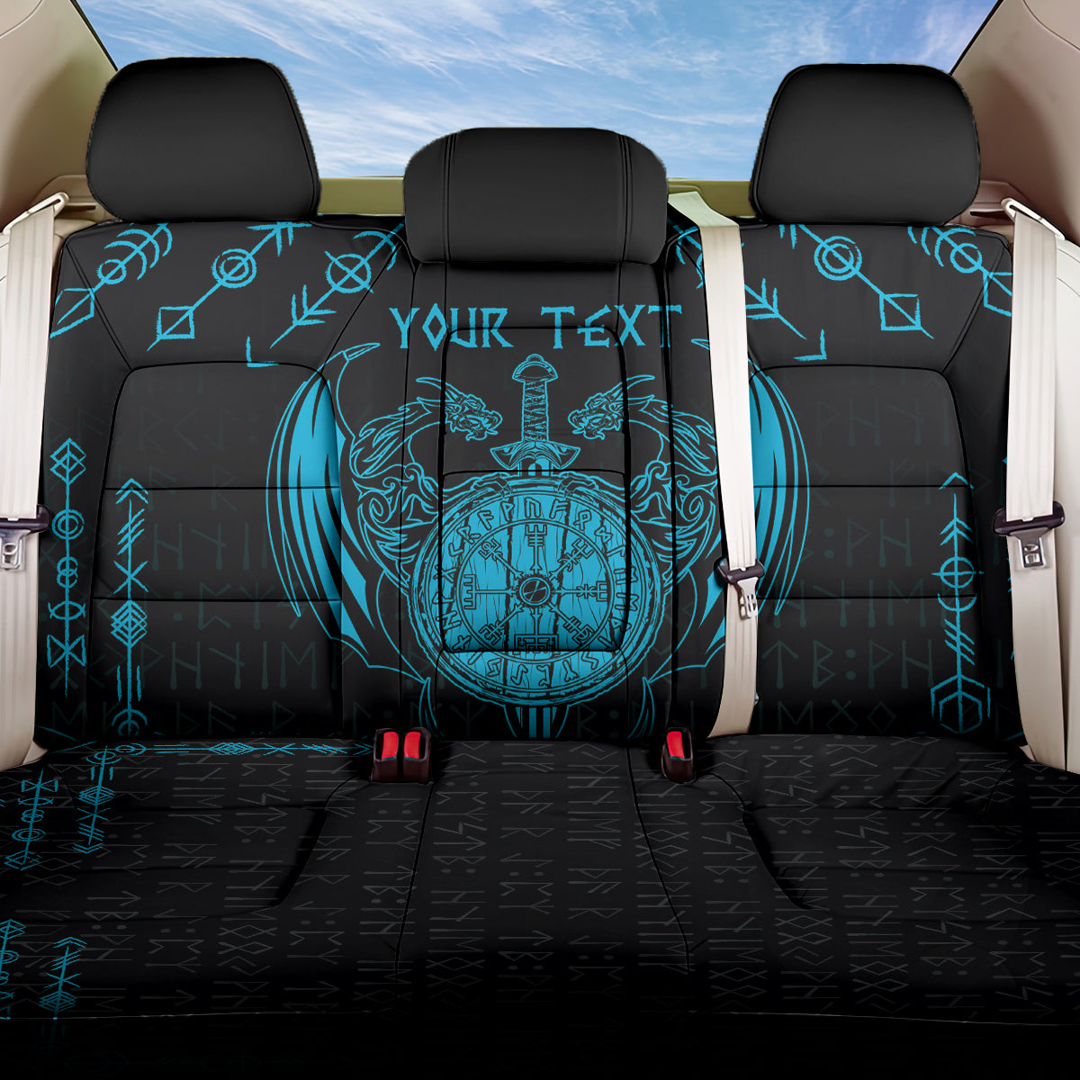 Personalized Viking Dragon Back Car Seat Cover with Sword Blue Scandinavian Tattoo LT9 - Wonder Print Shop