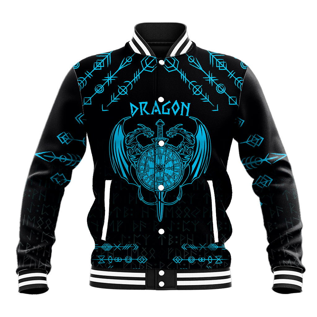 Personalized Viking Dragon Baseball Jacket with Sword Blue Scandinavian Tattoo LT9 - Wonder Print Shop