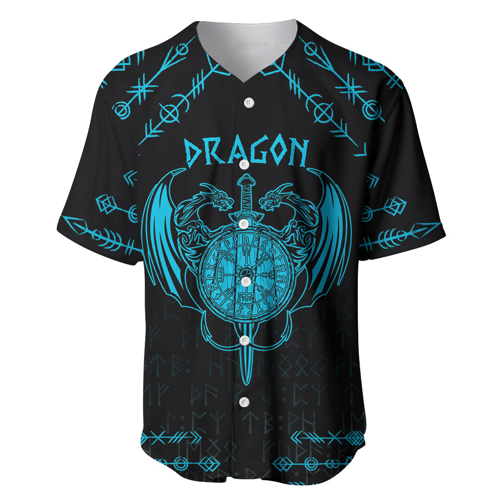 Personalized Viking Dragon Baseball Jersey with Sword Blue Scandinavian Tattoo LT9 - Wonder Print Shop