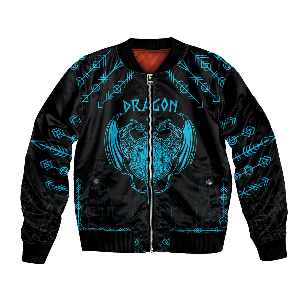 Personalized Viking Dragon Bomber Jacket with Sword Blue Scandinavian Tattoo LT9 - Wonder Print Shop