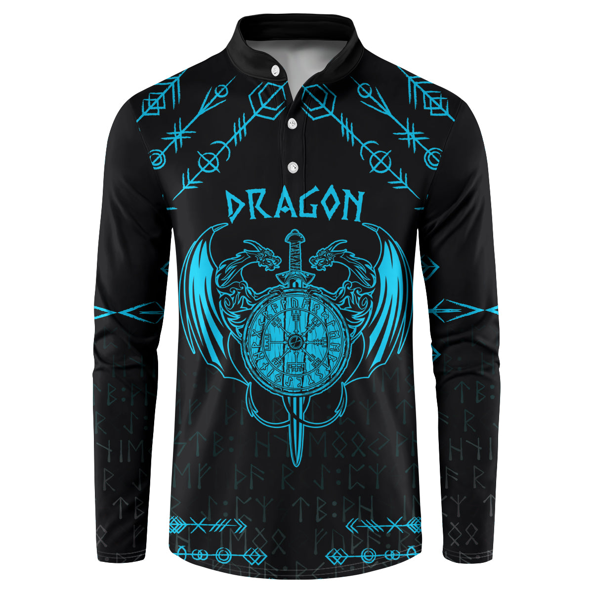 Personalized Viking Dragon Button Sweatshirt with Sword Blue Scandinavian Tattoo LT9 - Wonder Print Shop