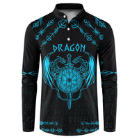 Personalized dragon button sweatshirt, black with blue Nordic tattoo graphic front