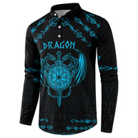 Personalized dragon button sweatshirt, black with blue Nordic tattoo graphic front view