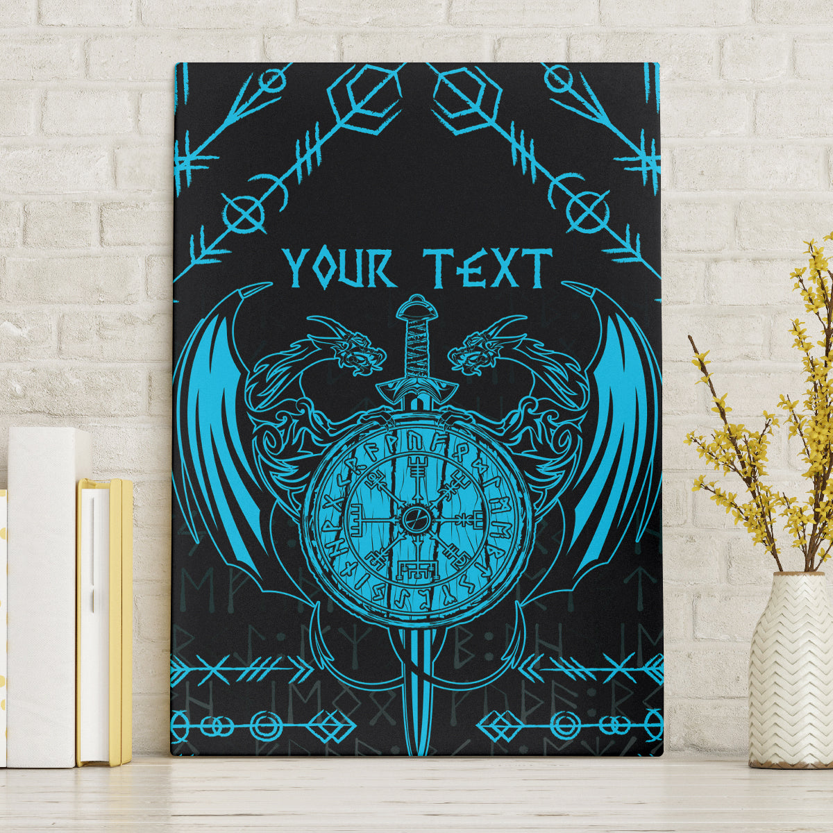 Personalized Viking Dragon Canvas Wall Art with Sword Blue Scandinavian Tattoo LT9 - Wonder Print Shop