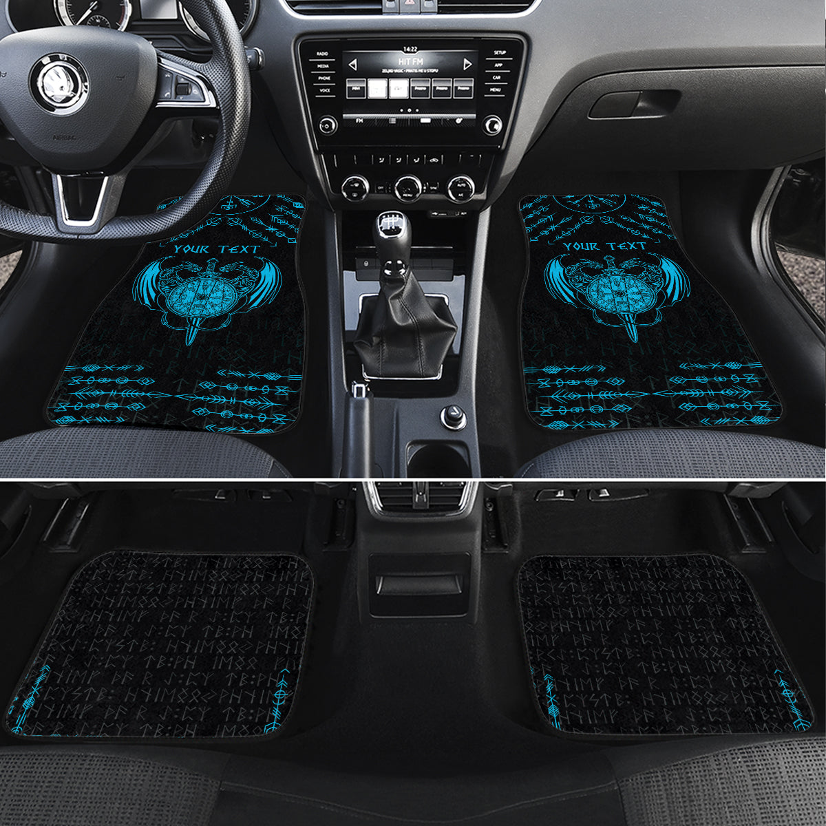 Personalized Viking Dragon Car Mats with Sword Blue Scandinavian Tattoo LT9 - Wonder Print Shop