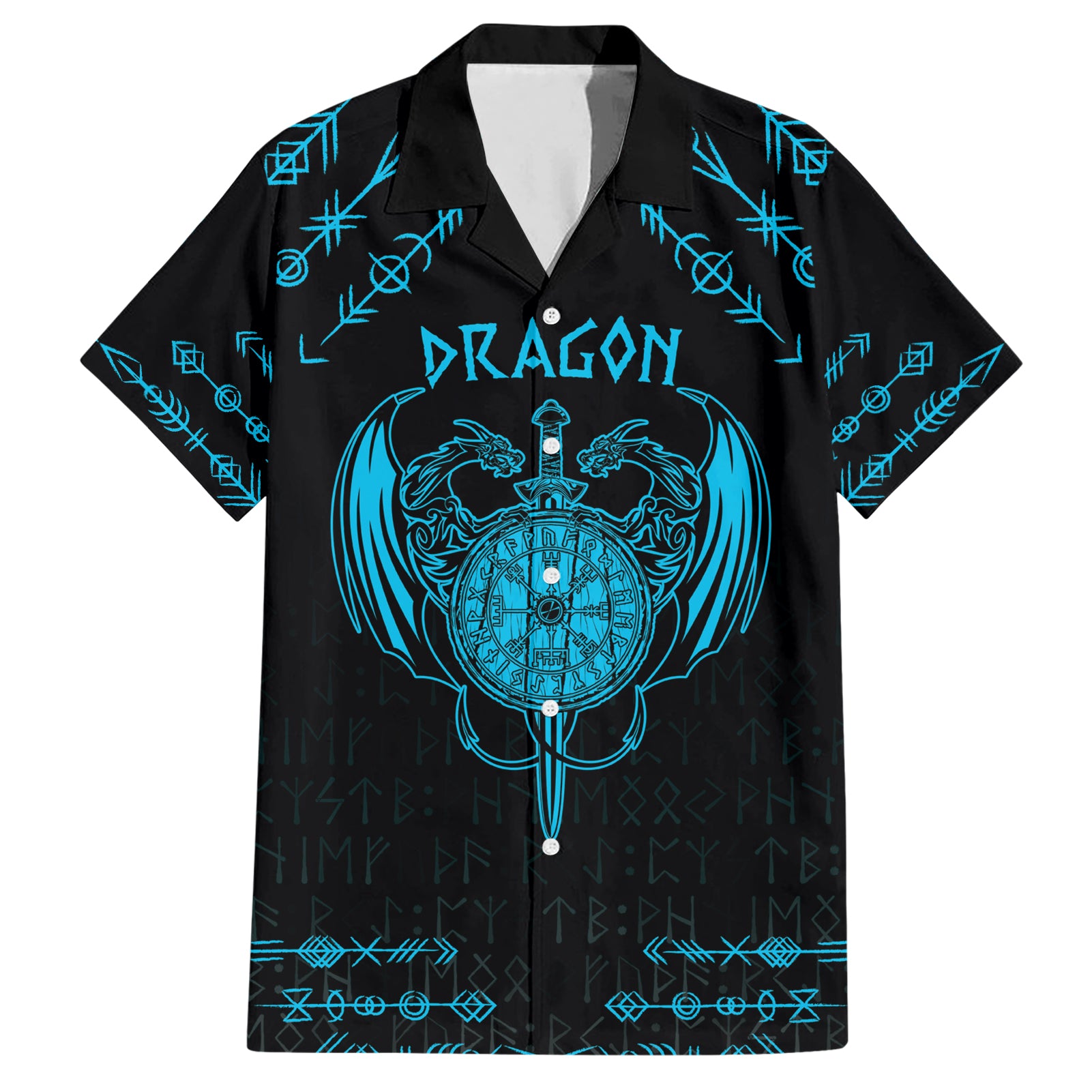 Personalized Viking Dragon Hawaiian Shirt with Sword Blue Scandinavian Tattoo - Wonder Print Shop