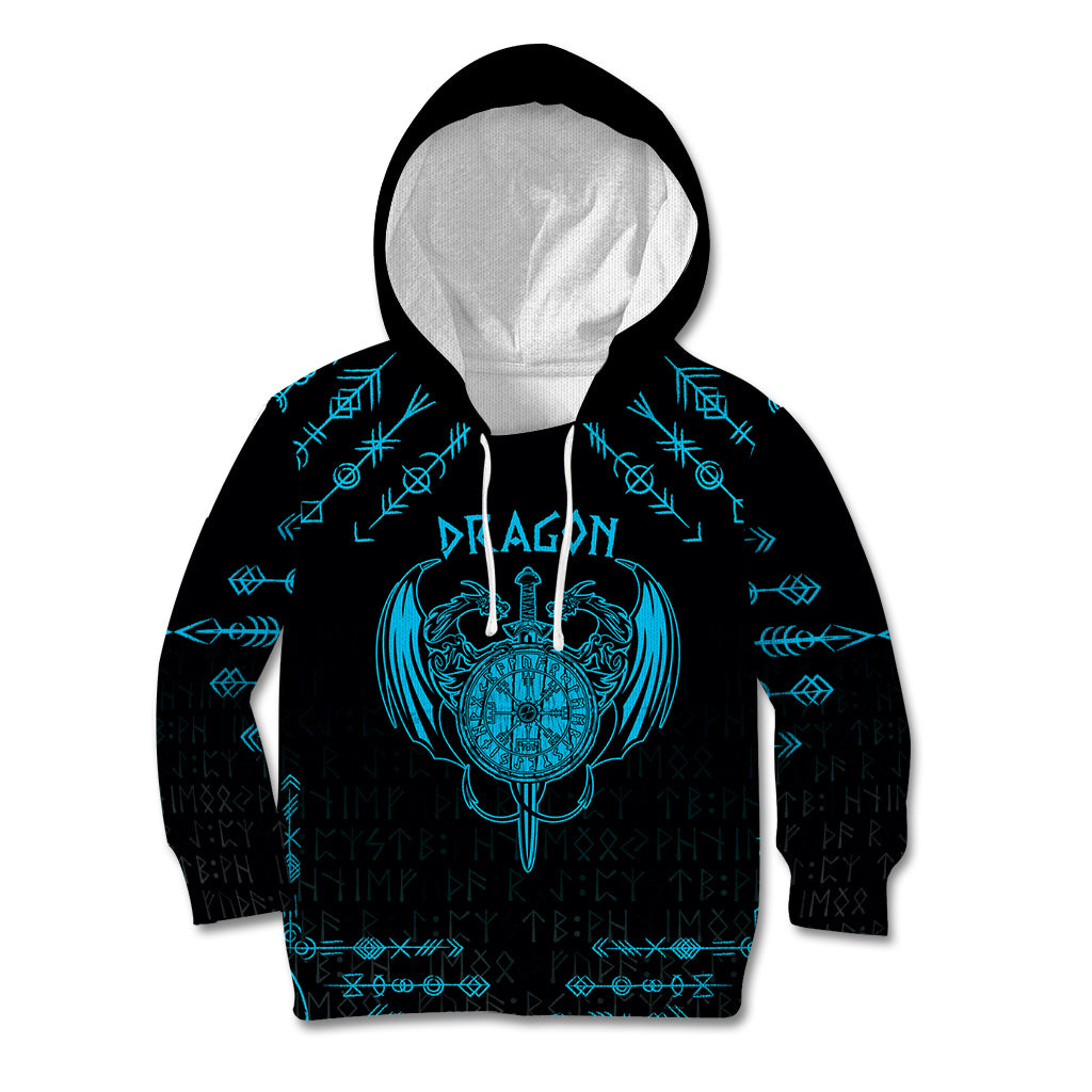 Personalized Viking Dragon Kid Hoodie with Sword Blue Scandinavian Tattoo - Wonder Print Shop