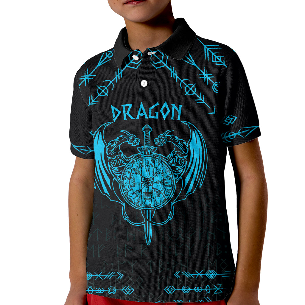 Personalized Viking Dragon Kid Polo Shirt with Sword Blue Scandinavian Tattoo - Wonder Print Shop