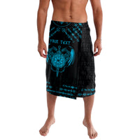 Custom-text Viking dragon swim shorts: black with blue rune pattern and sword graphic