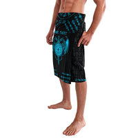 Viking dragon rune swim shorts, black with teal-blue dragon print and custom text
