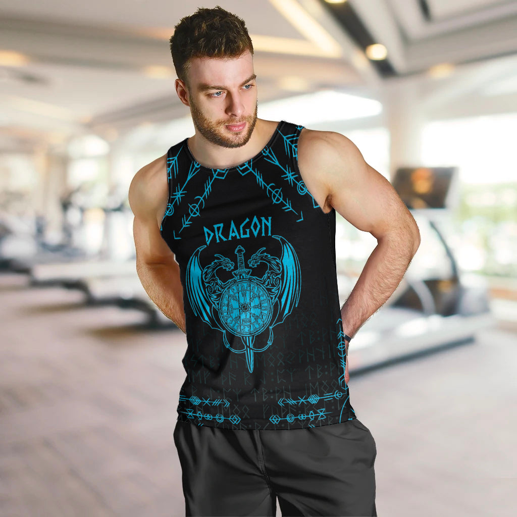 Personalized Viking Dragon Men Tank Top with Sword Blue Scandinavian Tattoo - Wonder Print Shop