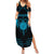 Personalized Viking Dragon Summer Maxi Dress with Sword Blue Scandinavian Tattoo