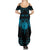 Personalized Viking Dragon Summer Maxi Dress with Sword Blue Scandinavian Tattoo