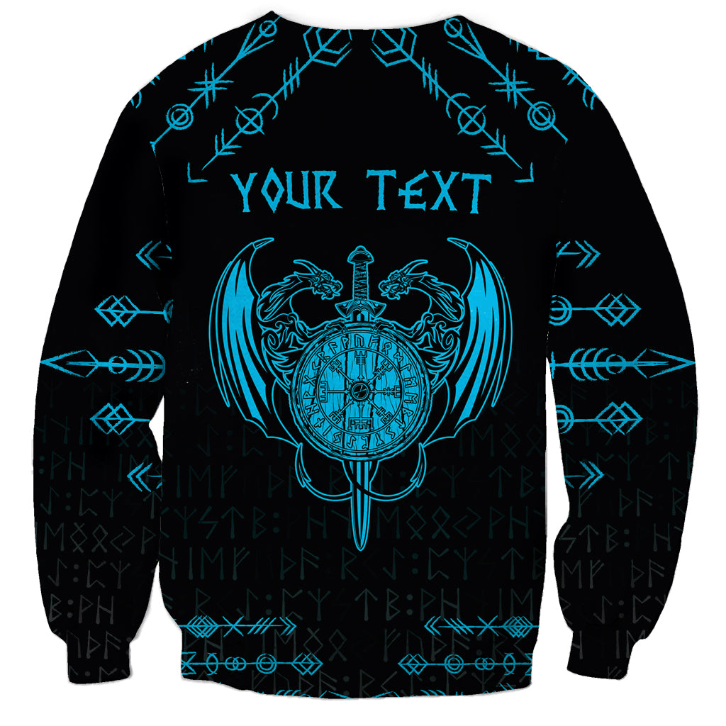 Black sweatshirt with turquoise dragon crest and 'YOUR TEXT' front print