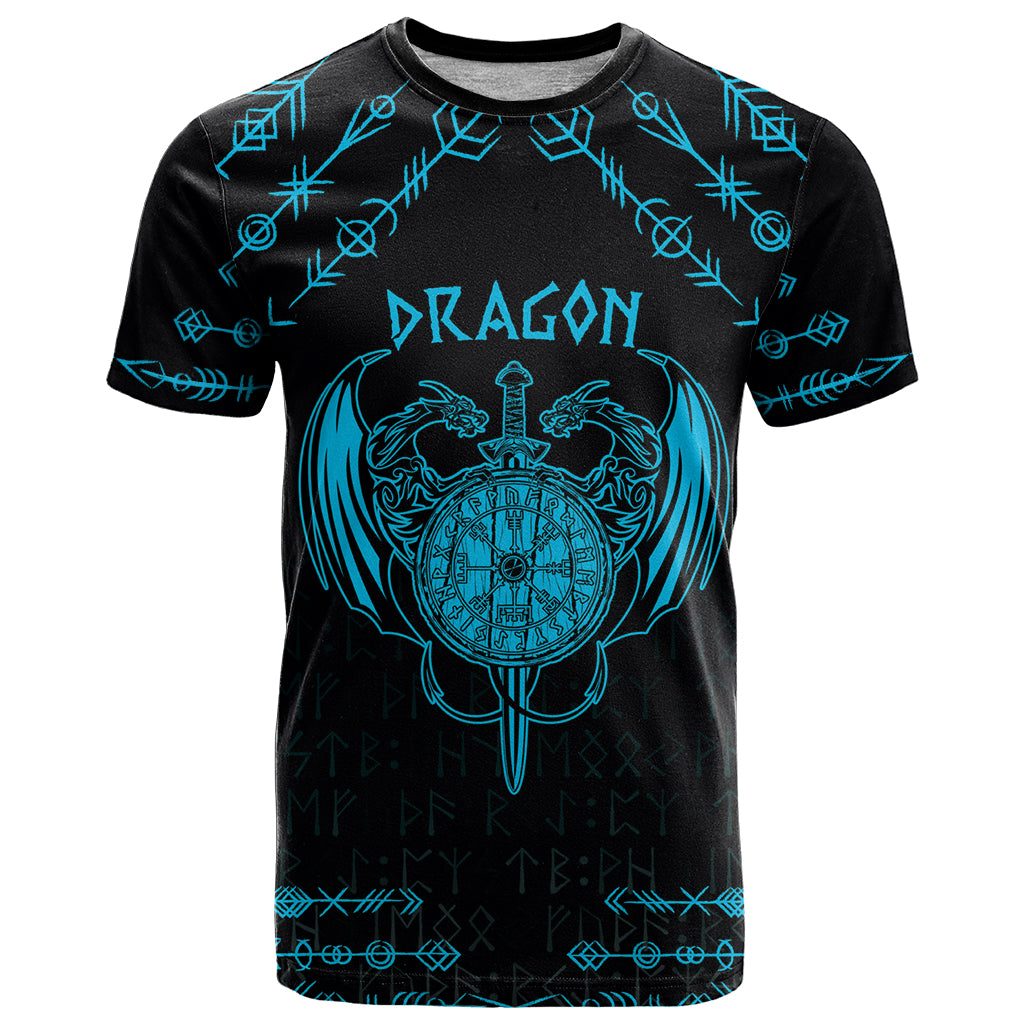 Personalized Viking Dragon T Shirt with Sword Blue Scandinavian Tattoo