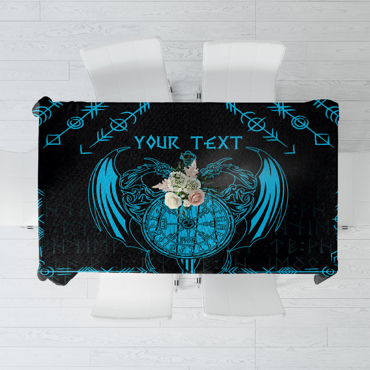 Personalized Viking Dragon Tablecloth with Sword Blue Scandinavian Tattoo - Wonder Print Shop