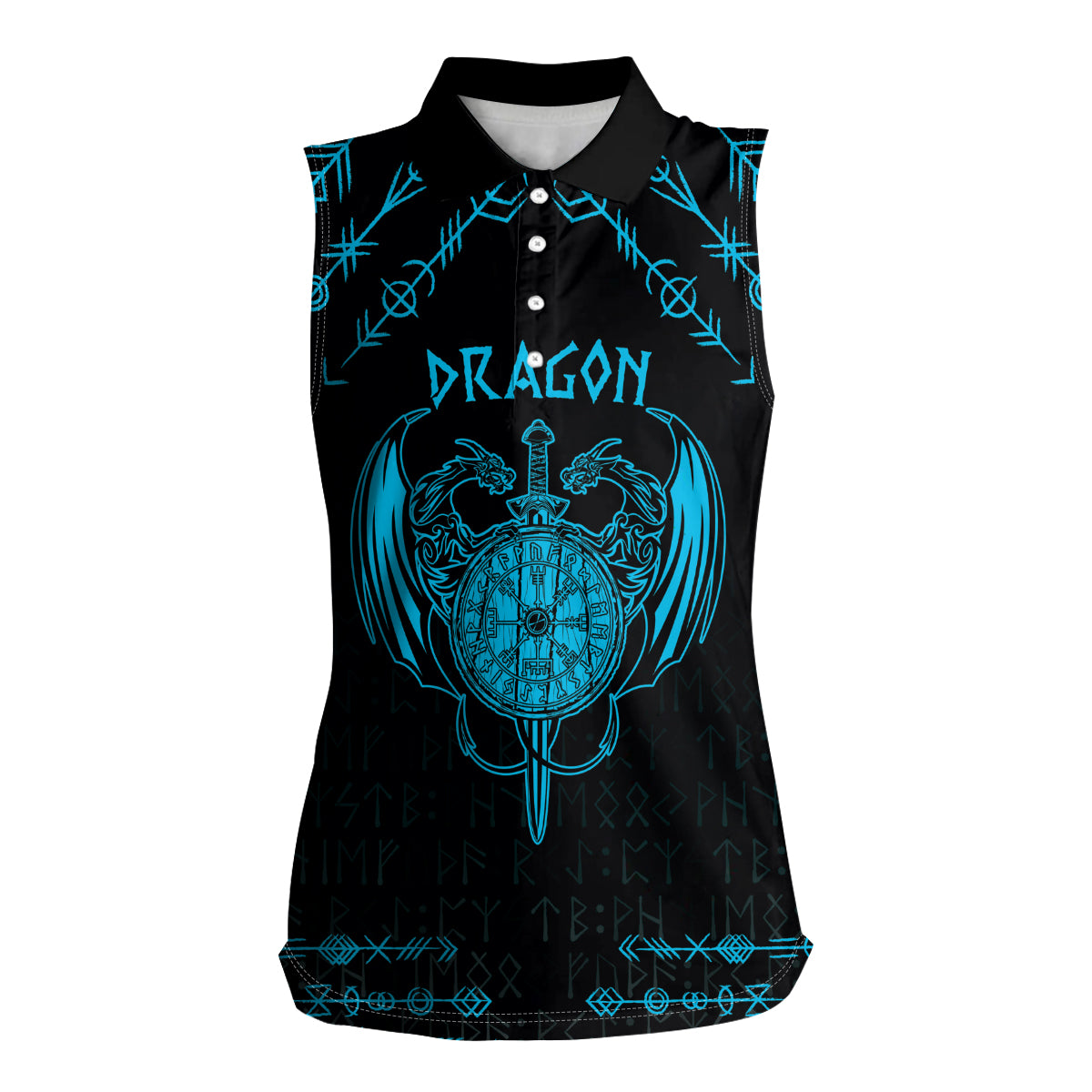 Personalized Viking Dragon Women Sleeveless Polo Shirt with Sword Blue Scandinavian Tattoo