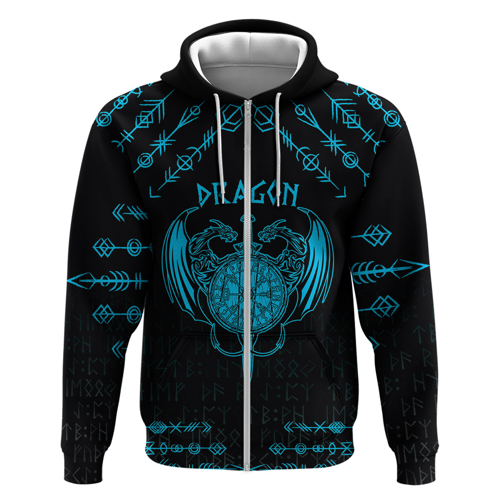 Personalized Viking Dragon Zip Hoodie with Sword Blue Scandinavian Tattoo - Wonder Print Shop