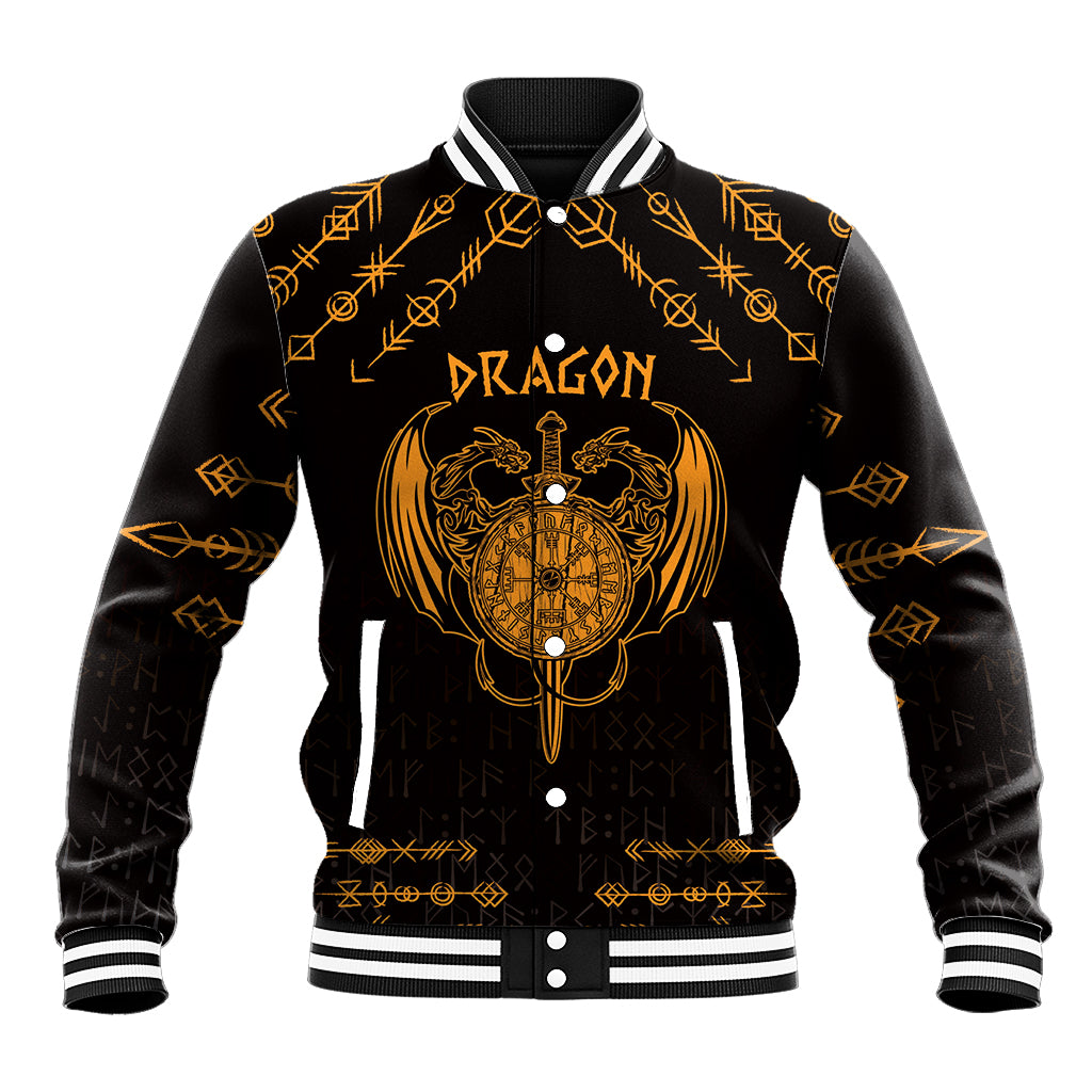 Personalized Viking Dragon Baseball Jacket with Sword Gold Scandinavian Tattoo LT9 - Wonder Print Shop