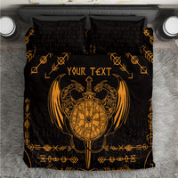 Black and gold bedding set with dragon and compass center, “Your Text”