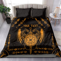Black and gold duvet cover and pillow set with dragon compass and “Your Text”