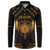 Black sweatshirt with gold dragon crest and button placket