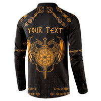 Black sweatshirt back with gold 'YOUR TEXT' and dragon crest graphic