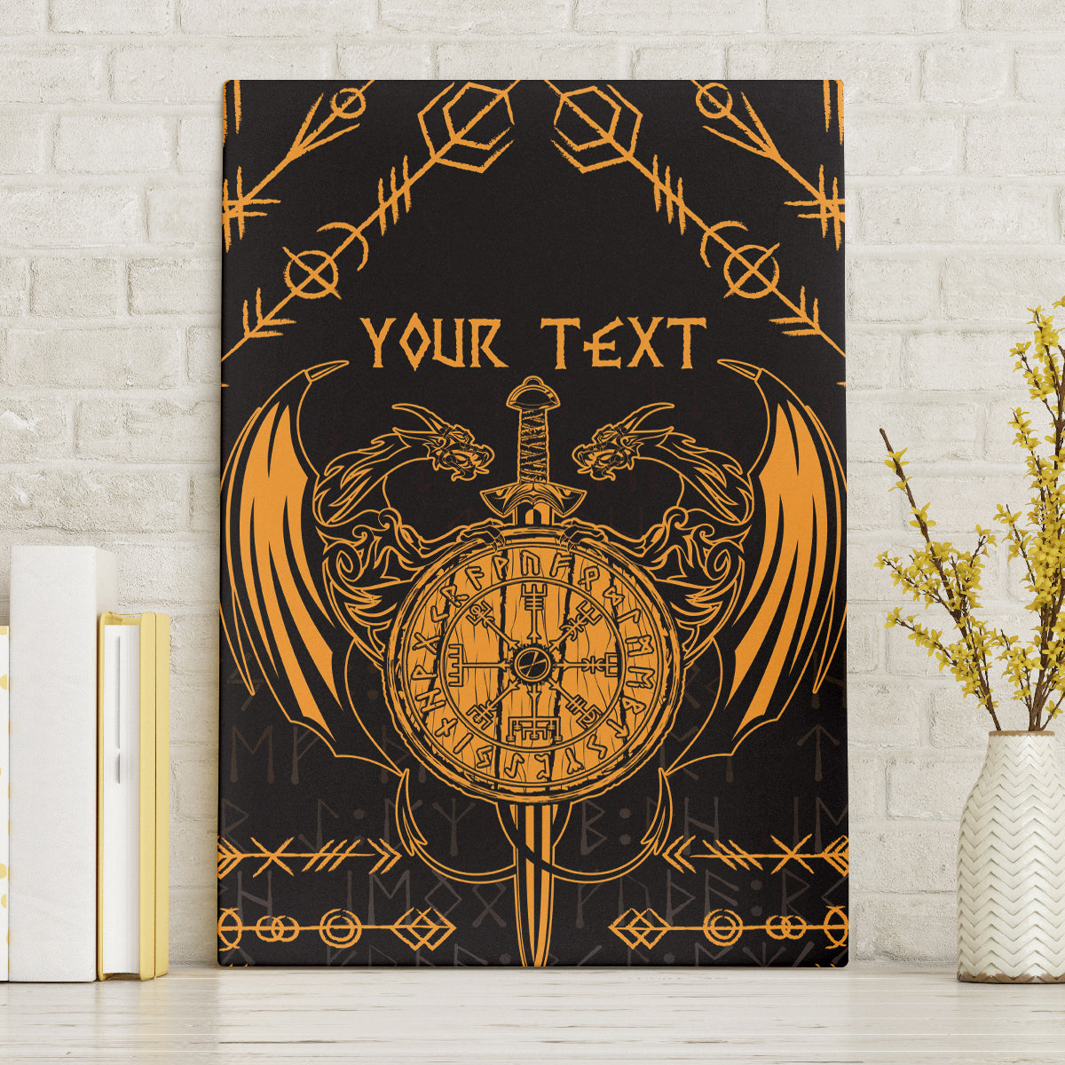 Personalized Viking Dragon Canvas Wall Art with Sword Gold Scandinavian Tattoo LT9 - Wonder Print Shop