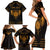 Personalized Viking Dragon Family Matching Short Sleeve Bodycon Dress and Hawaiian Shirt with Sword Gold Scandinavian Tattoo - Wonder Print Shop